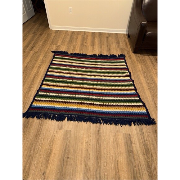Amazing Crocheted Striped Afghan Blanket Very Colorful About 58 by 52 inches - Picture 1 of 4